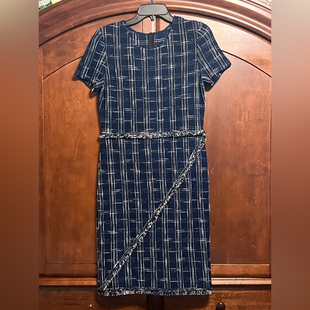 St. John exclusively for Nordstrom Navy and White Plaid Dress